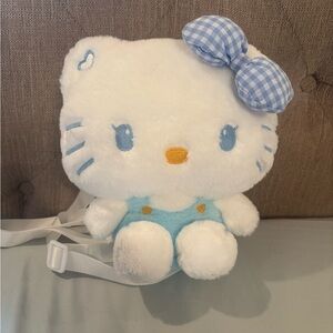 Plush Cat Toy with Blue Bow Purse